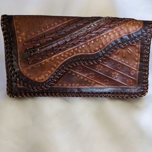 Vintage Embossed 70's Style Leather Wallet. Groovy wallet.